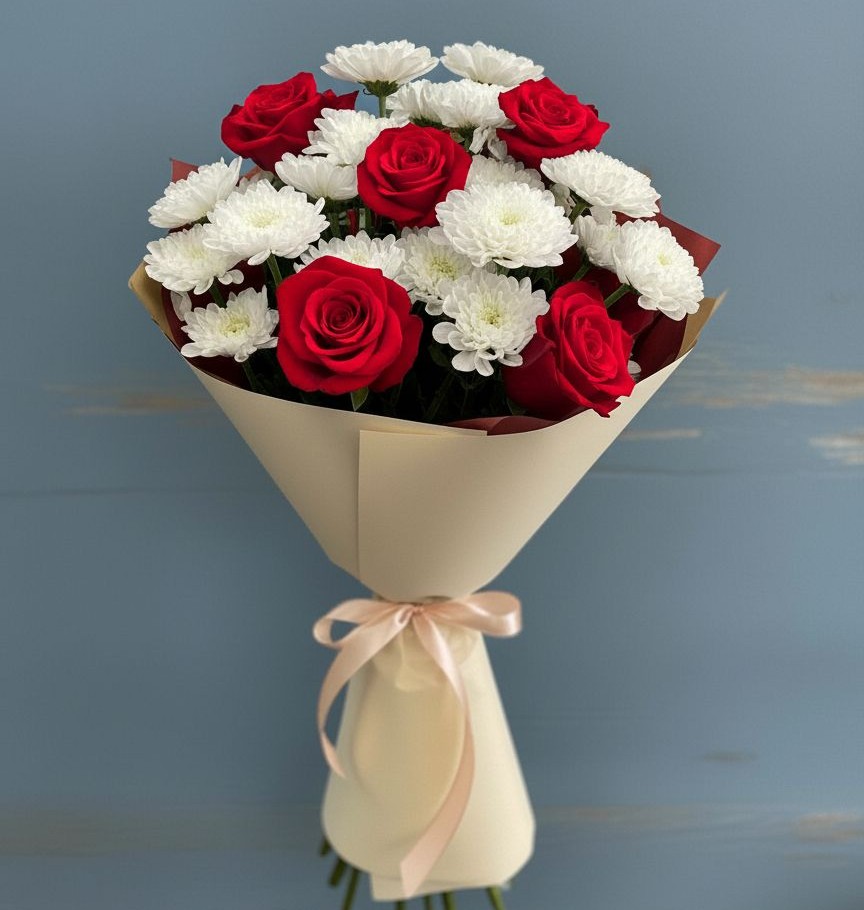 Букет цветов из: Розы и Хризантемы в Ефимовский