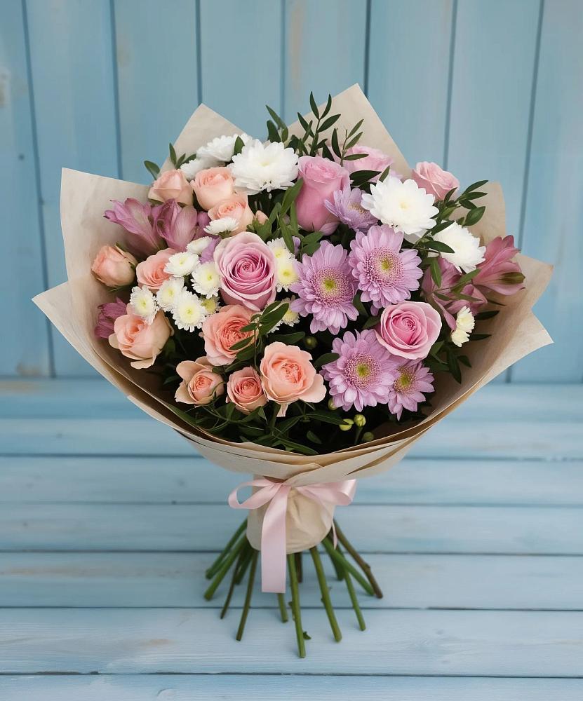 Букет цветов из: Хризантемы, Розы и Альстромерии в Ефимовский