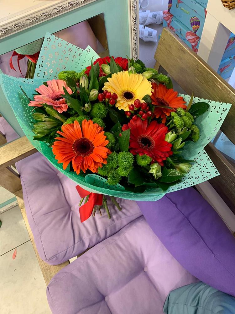 Букет цветов из: Герберы, Хризантемы и Альстромерии в Ефимовский