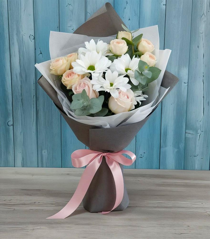 Букет цветов из: Хризантемы и Розы в Ефимовский