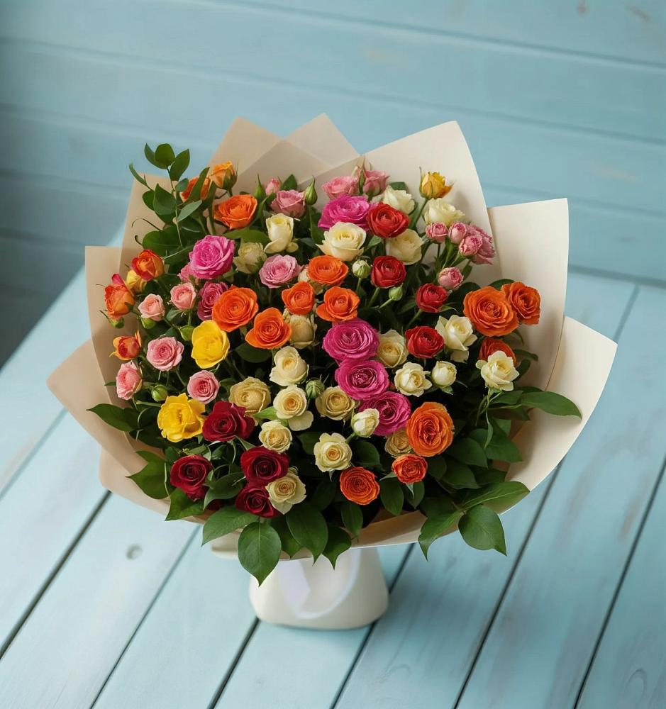 Букет Микс из разноцветных кустовых роз в Ефимовский