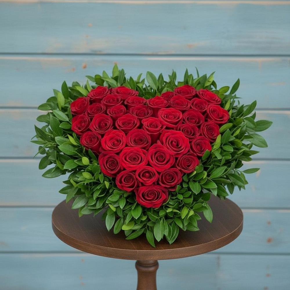 Цветочная композиция из Розы в виде сердца в Ефимовский