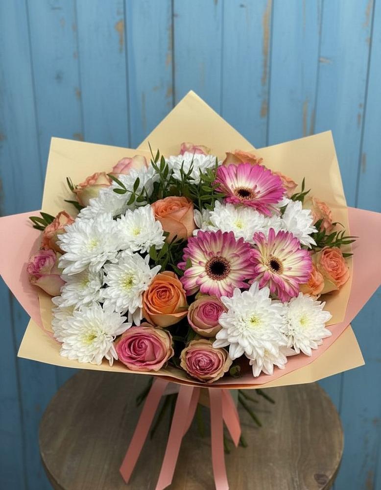 Букет цветов из: Розы, Герберы и Хризантемы в Ефимовский