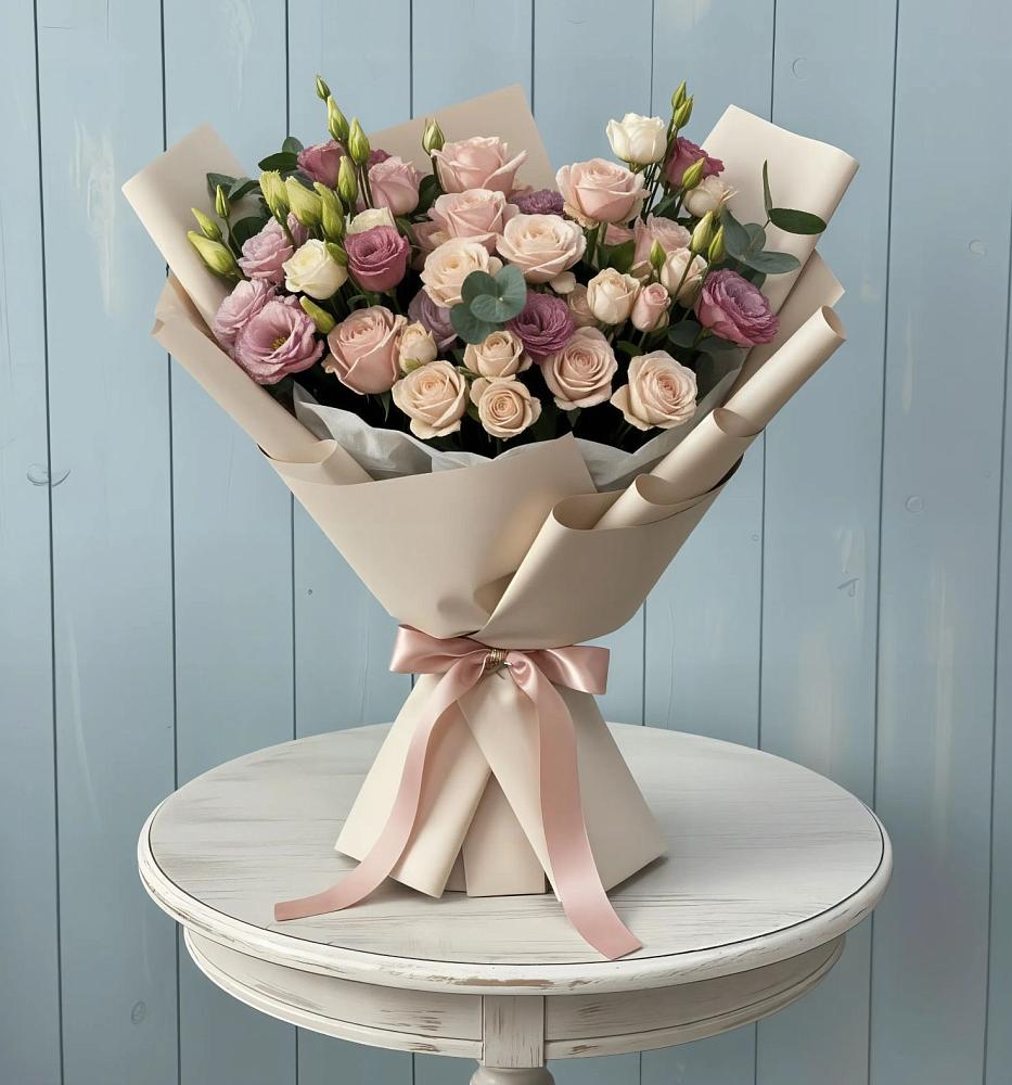 Букет цветов из: Розы и Лизиантусы в Ефимовский