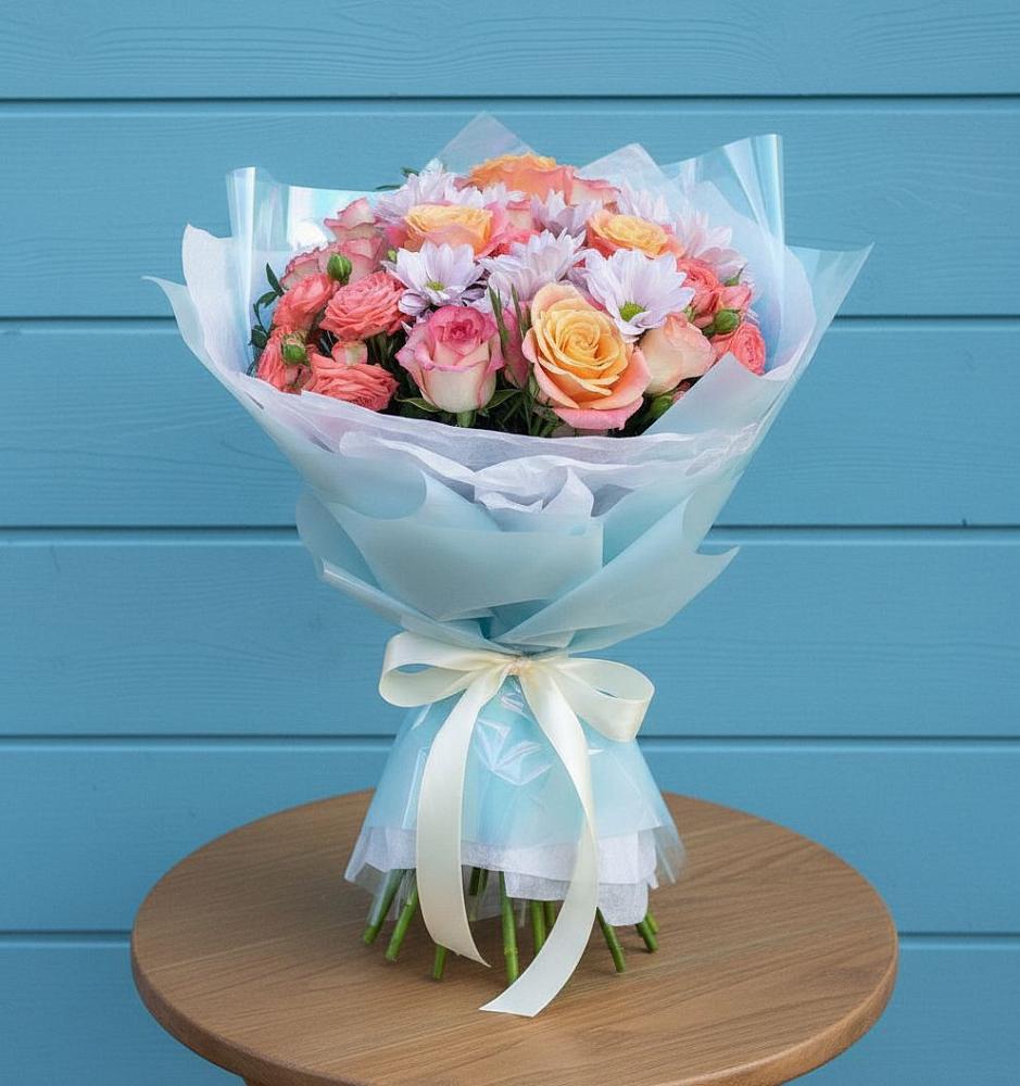 Букет цветов из: Хризантемы и Розы в Ефимовский